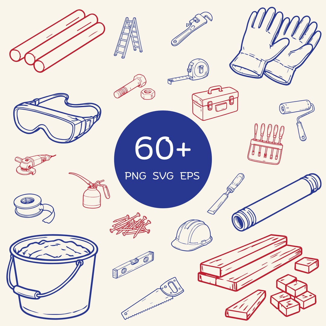 Vintage Industrial Construction Tools SVG PNG EPS Bundle | Hand-drawn ...