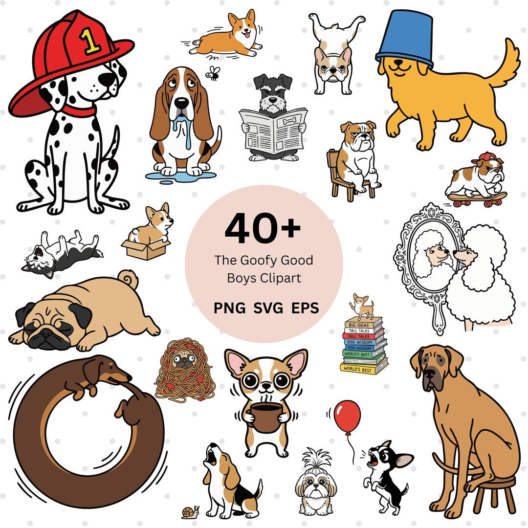 Goofy Dog Clipart Bundle, Funny Puppy Illustrations, Golden Retriever ...