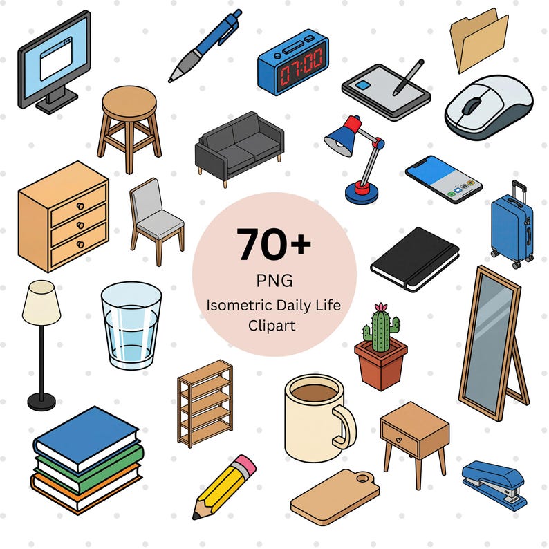 Isometric Daily Life Clipart, Home Office, Kitchen PNG Stickers ...