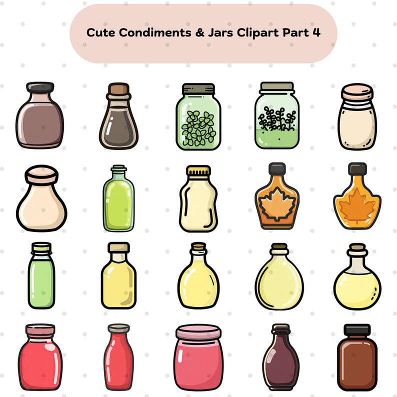 120+ Cute Condiments Clipart, Kitchen Jars & Spices PNG, Kawaii Food ...