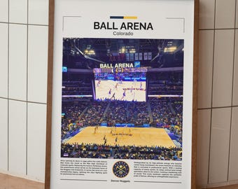 Póster del estadio Ball Arena, arte mural de los Denver Nuggets, impresión de los Nuggets, póster de la NBA, arte mural de la NBA, regalo para aficionados al baloncesto, arte de estadio