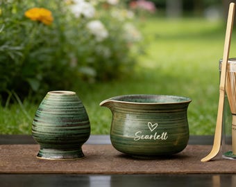 Personalized Matcha Bowl Set, Custom Engraved Ceramic Chawan, Japanese Tea Ceremony Kit,Minimalist Matcha Gift Set, Unique Tea Lover Present
