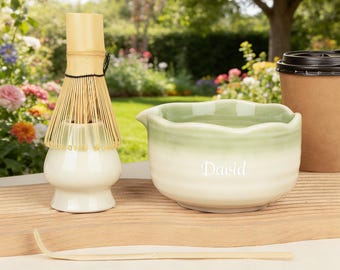 Personalized Matcha Bowl Set, Custom Engraved Ceramic Chawan, Japanese Tea Ceremony Kit,Minimalist Matcha Gift Set, Unique Tea Lover Present