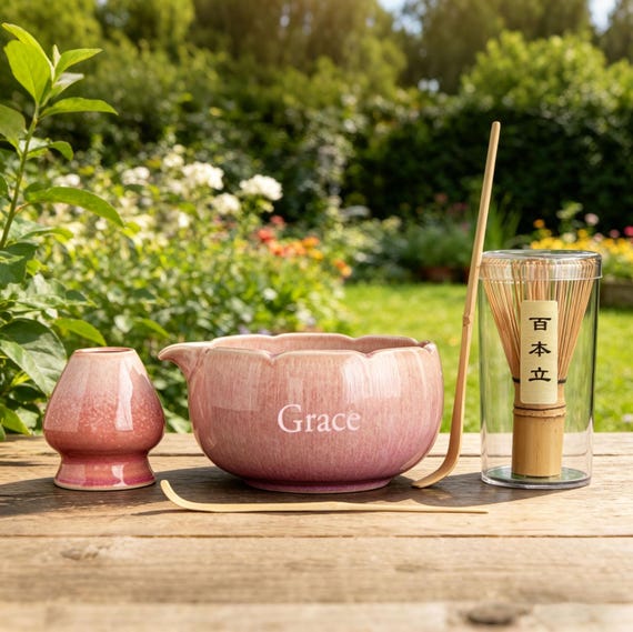 Personalized Matcha Bowl Set, Custom Engraved Ceramic Chawan, Japanese Tea Ceremony Kit,Minimalist Matcha Gift Set, Unique Tea Lover Present