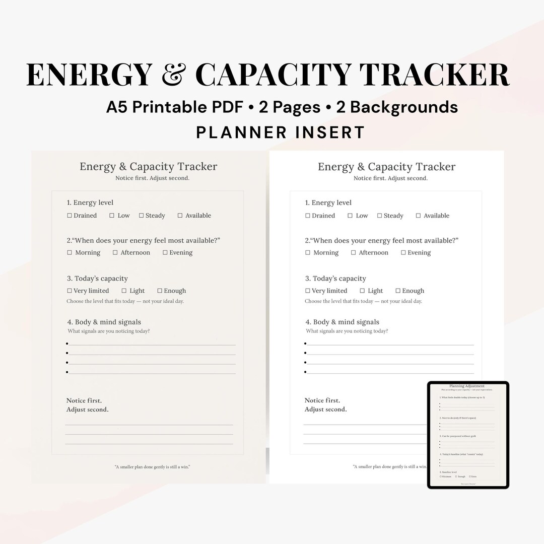 Energy & Capacity Planner Insert | Printable A5 A4 US Letter (PDF ...