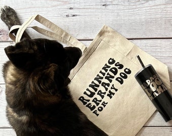 Running Errands for My Dog Tote Bag - Retro Style Font Dog Tote Bag - Dog Park Carry All Reusable Tote Running Errands for My Dog Eco Tote