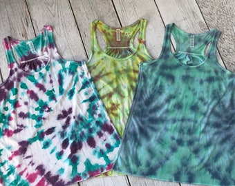 Tie Dyed Flowy Racerback Tank Top - Handmade Tie Dyed Tank Top - Hippie Tank Top