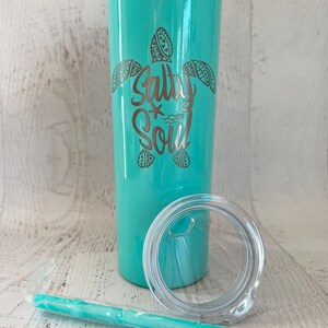 Salty Soul Tumbler with Lid and Straw, Turtle 20oz Insulated Skinny Stainless Steel Tumbler, Salty Soul Turtle Beach Wave Tumbler Starfish image 7