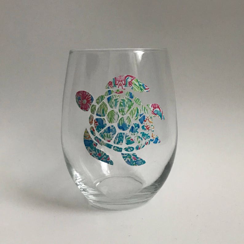 Sea Turtle Stemless Wine Glass 15oz Stemless Wine Glass Sea Life Wine Glass image 1