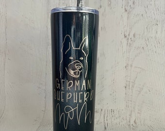 German Shepherd Mom Tumbler with Lid and Straw, 20oz Laser Engraved Insulated Skinny Stainless Steel Tumbler GSD Lover Tumbler Dog Mom