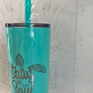 Salty Soul Tumbler with Lid and Straw, Turtle 20oz Insulated Skinny Stainless Steel Tumbler, Salty Soul Turtle Beach Wave Tumbler Starfish image 6