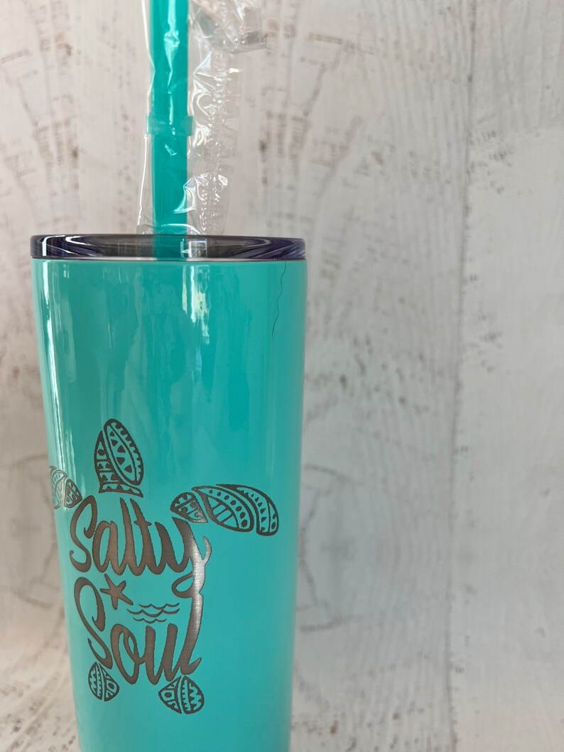 Salty Soul Tumbler with Lid and Straw, Turtle 20oz Insulated Skinny Stainless Steel Tumbler, Salty Soul Turtle Beach Wave Tumbler Starfish image 6