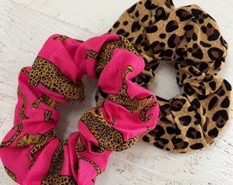 Leopard Dot Scrunchies - Gift Pack of 2 Scrunchies, leopard print scrunchy, hair ties, hair scrunchy, gift ideas, stocking stuffer