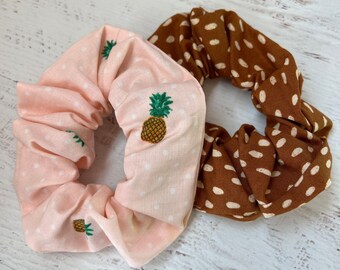 Pineapple Scrunchies - Gift Pack of 2 Scrunchies in Coordinating Fabrics, scrunchy, hair ties, hair scrunchy, gift ideas, stocking stuffer