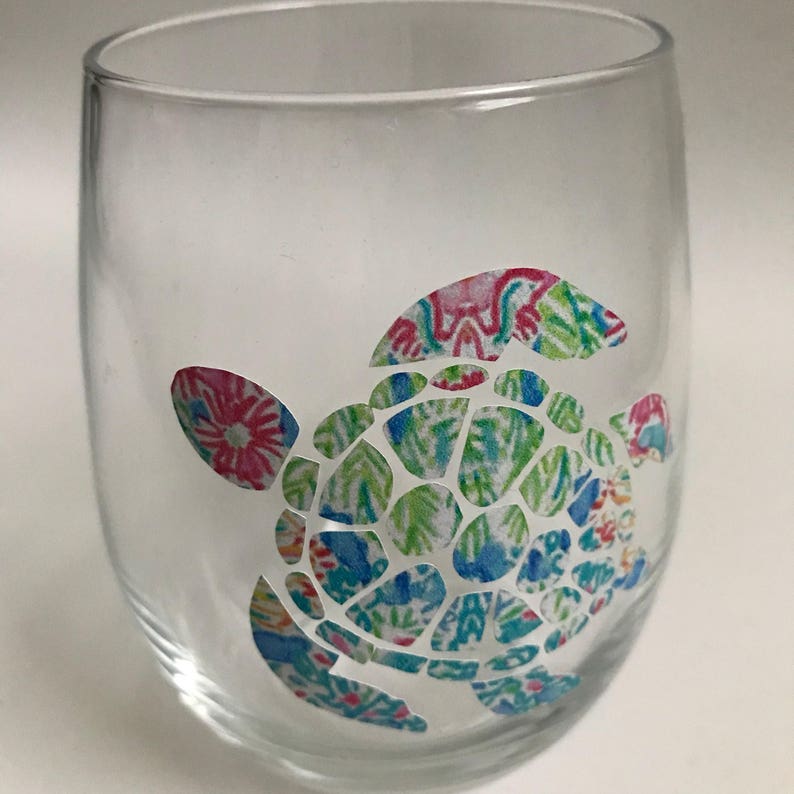 Sea Turtle Stemless Wine Glass 15oz Stemless Wine Glass Sea Life Wine Glass image 5