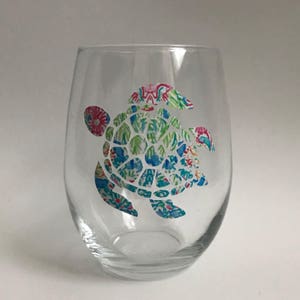 Sea Turtle Stemless Wine Glass 15oz Stemless Wine Glass Sea Life Wine Glass image 3