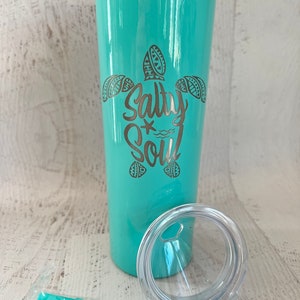 Salty Soul Tumbler with Lid and Straw, Turtle 20oz Insulated Skinny Stainless Steel Tumbler, Salty Soul Turtle Beach Wave Tumbler Starfish image 8