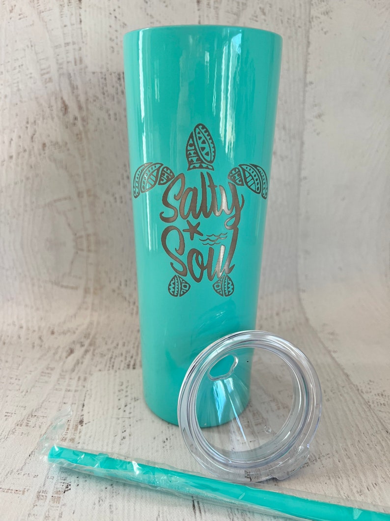 Salty Soul Tumbler with Lid and Straw, Turtle 20oz Insulated Skinny Stainless Steel Tumbler, Salty Soul Turtle Beach Wave Tumbler Starfish image 8