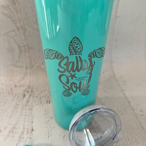 Salty Soul Tumbler with Lid and Straw, Turtle 20oz Insulated Skinny Stainless Steel Tumbler, Salty Soul Turtle Beach Wave Tumbler Starfish image 10