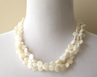 Natural Shell Necklace - Mother of Pearl Shell Triple Strand Necklace - Bridesmaids Necklace - Beach Collection