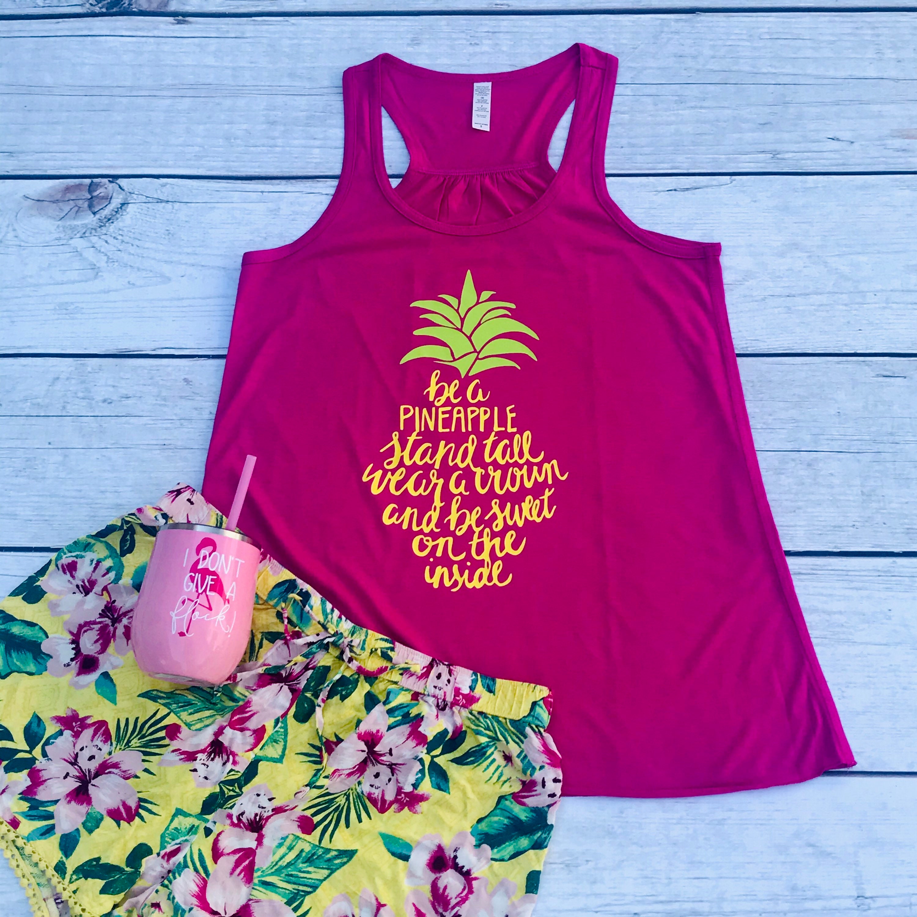 Be a Pineapple Tank Top Raspberry and Yellow Pineapple | Etsy