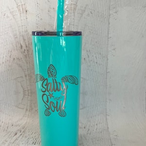 Salty Soul Tumbler with Lid and Straw, Turtle 20oz Insulated Skinny Stainless Steel Tumbler, Salty Soul Turtle Beach Wave Tumbler Starfish image 5