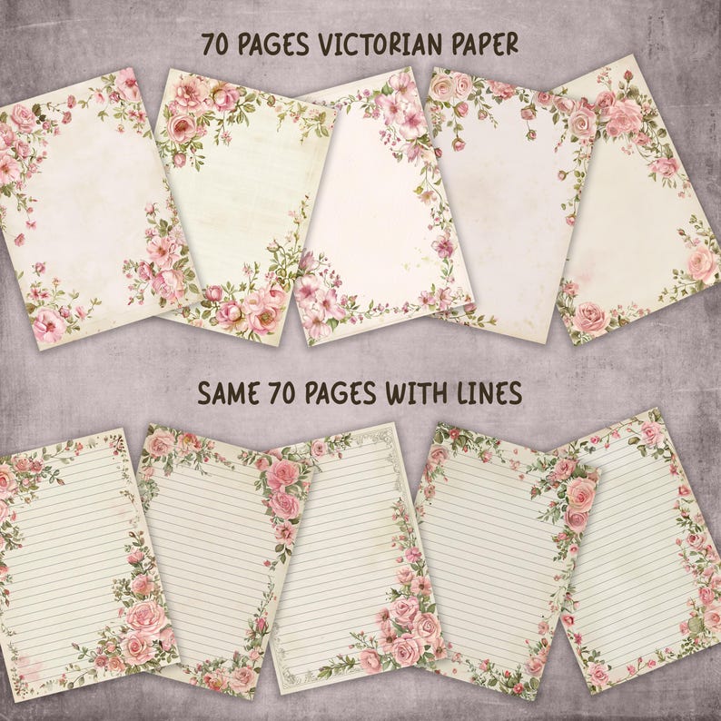 Romantic Rose Stationery Printable, Vintage Floral Letter Writing Paper ...