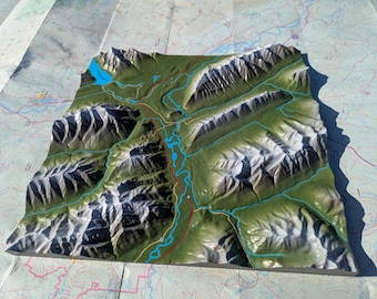 Banff 3D printed map, topographic, shaded relief map