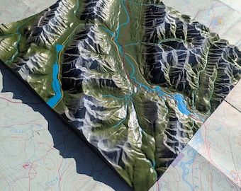 Canmore Alberta hand painted 3D topographic map