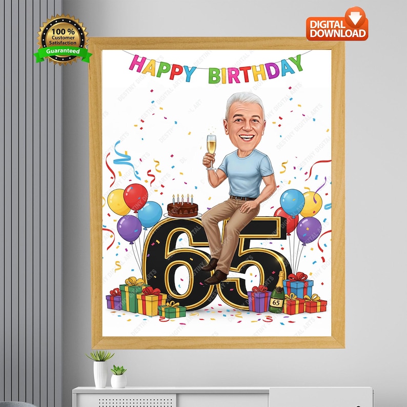 Custom 65th Birthday Caricature for Men | Personalized 65 Years Old ...