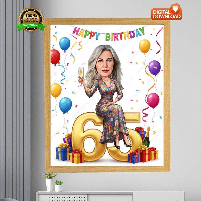 Custom 65th Birthday Illustration | Floral Sixty Five & Fabulous PNG ...