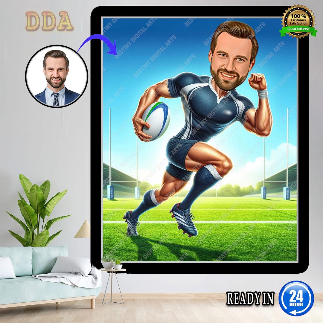 Personalized Rugby Player Caricature | Custom Sports Portrait (digital ...