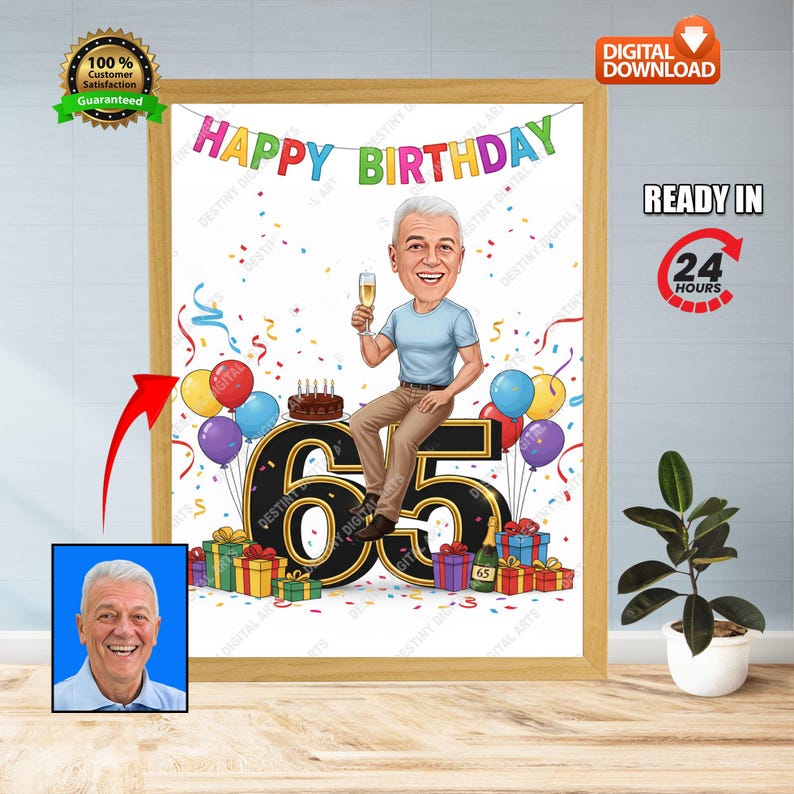 Custom 65th Birthday Caricature for Men | Personalized 65 Years Old ...