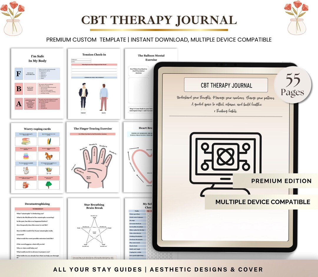CBT Therapy Journal Printable, Cognitive Behavioral Therapy Workbook ...