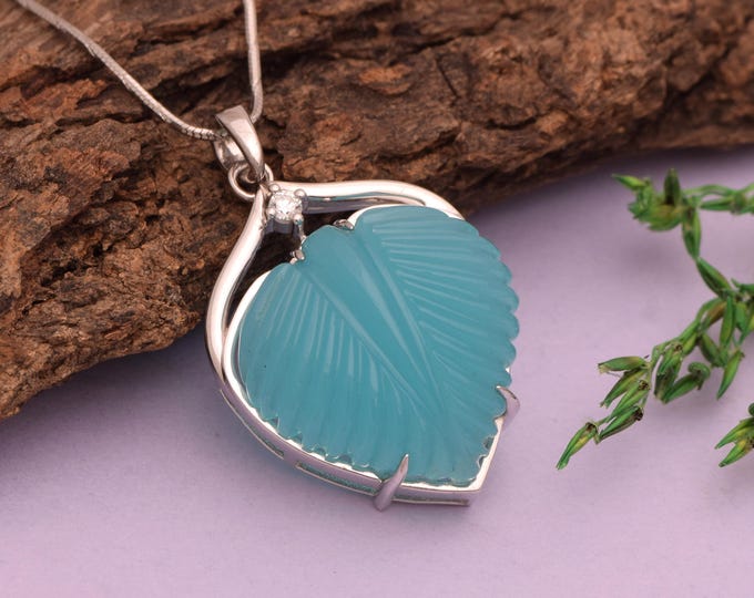 Hand Carved Aqua Glass Pendant • Sterling Silver Artisan Jewelry