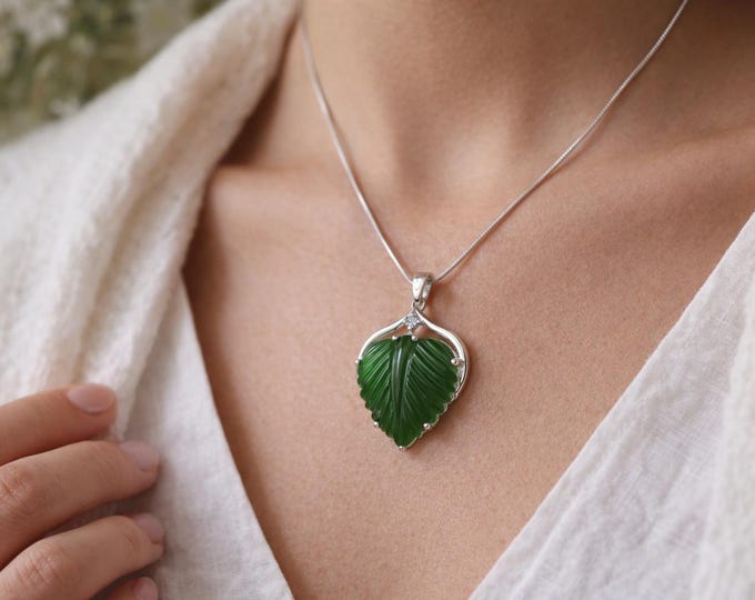 Green Aventurine Pendant | Hand Carved Natural Gemstone | 925 Sterling Silver with Rhodium Finish