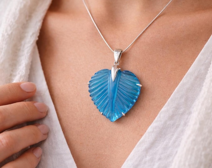 Hand-Carved Blue Glass Pendant • Artisan Sterling Silver Rhodium Jewelry