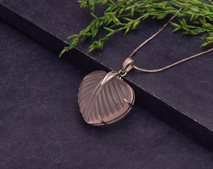 Hand-Carved Blush Pink Glass Shell Pendant, Sterling Silver Necklace