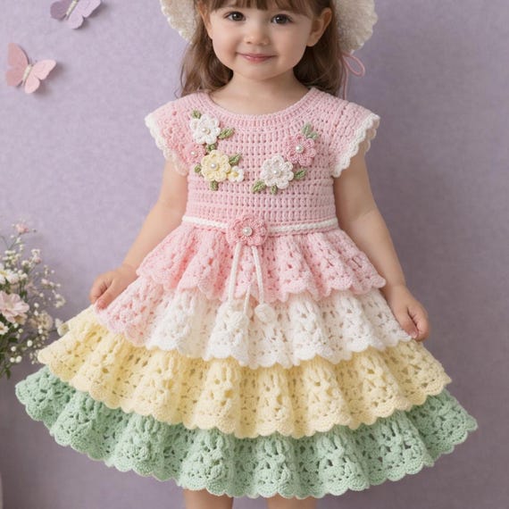 layered crochet dress Baby Pattern PDF for 2-3 Years Girl | Ruffle Lace Dress | Skirt | Handmade Toddler Dress | Instant Download Crochet ruffle Size:15½ 34/35 1500-2000 dress front short back The Daphne Layering Top/Dress