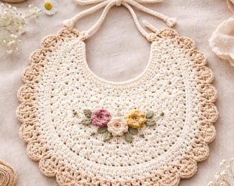 Crochet Baby Bib Pattern PDF | Scalloped Edge Floral Bib (Instant Download)