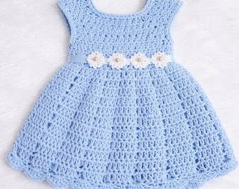 Handmade Crochet Baby Frock | Soft Cotton Infant Dress, Flower Belt Detail