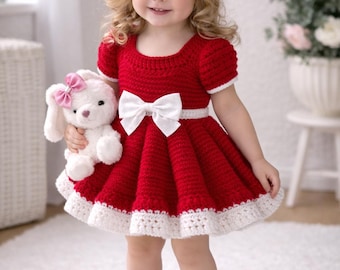 Handmade Red Crochet Baby Dress | Lace Frock, Holiday Outfit