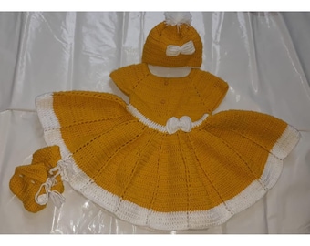 Handmade Crochet Baby Dress | Yellow Frock Outfit