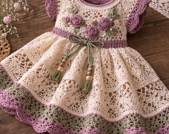 Crocheted Baby Girl Frock | Vintage Floral Lace Dress, Pastel Colors