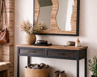 Modern industrial wall mirror “Wave Mirror”, handmade piece