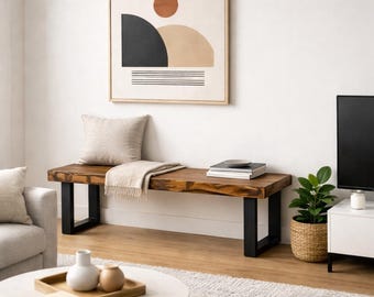 "Natural" industrial bench in solid wood, handmade