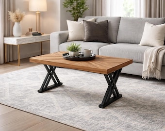 "X" top coffee table; hand-crafted wood