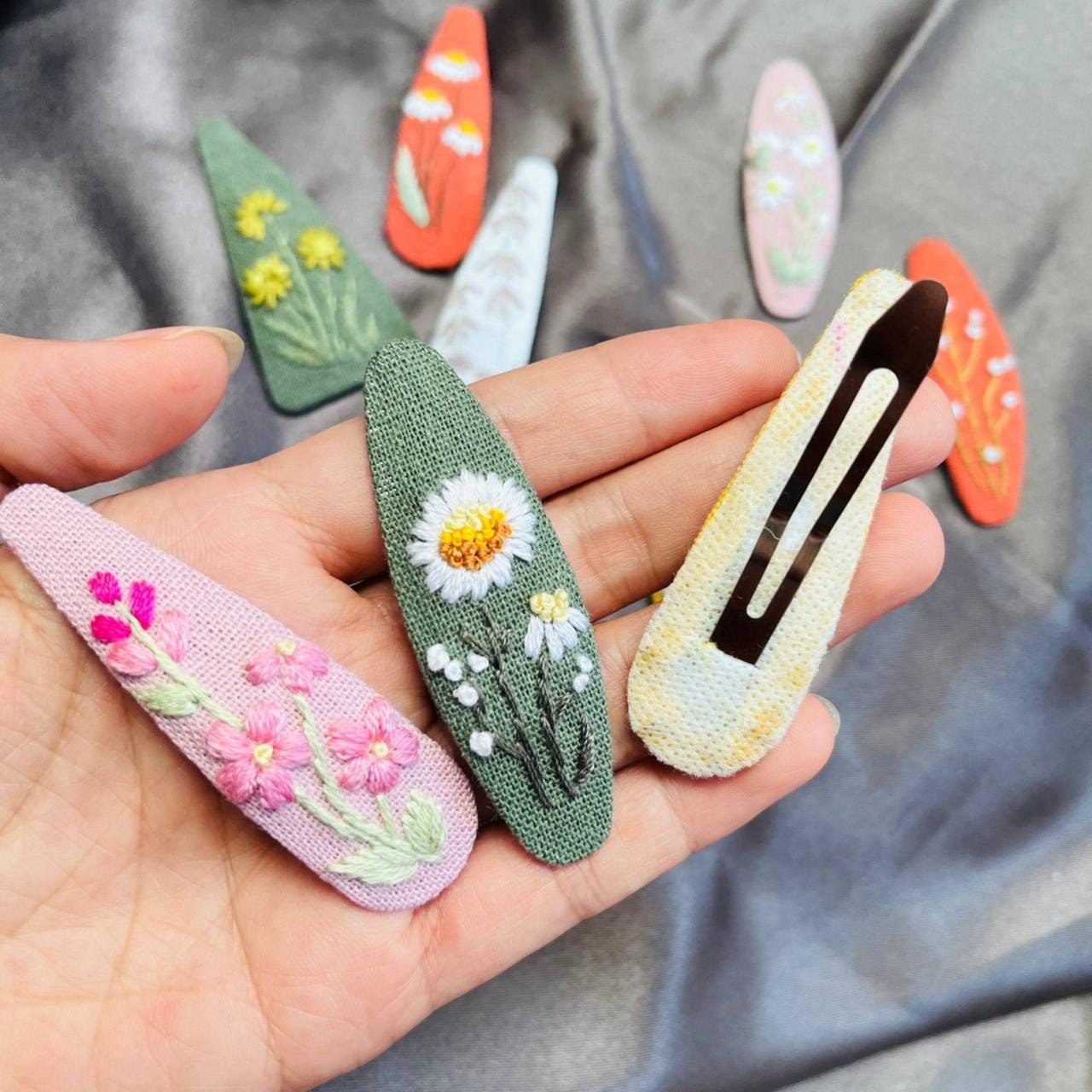 Summer Rainbow Embroidered Hair Clip, Handmade Snap Barrette, Cute