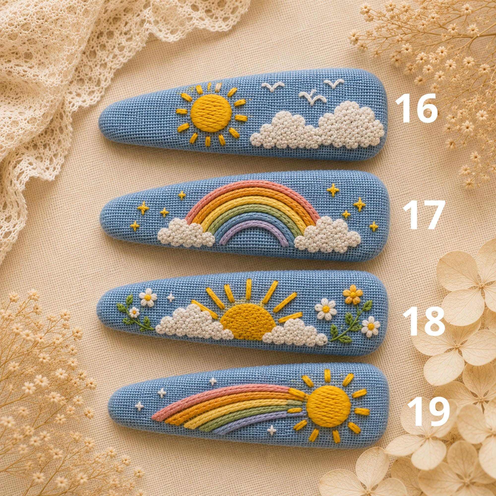 Summer Rainbow Embroidered Hair Clip, Handmade Snap Barrette, Cute