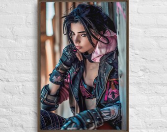 Cyberpunk Girl Portrait, futuristische gerahmte Leinwand, Gamer-Raumdekor